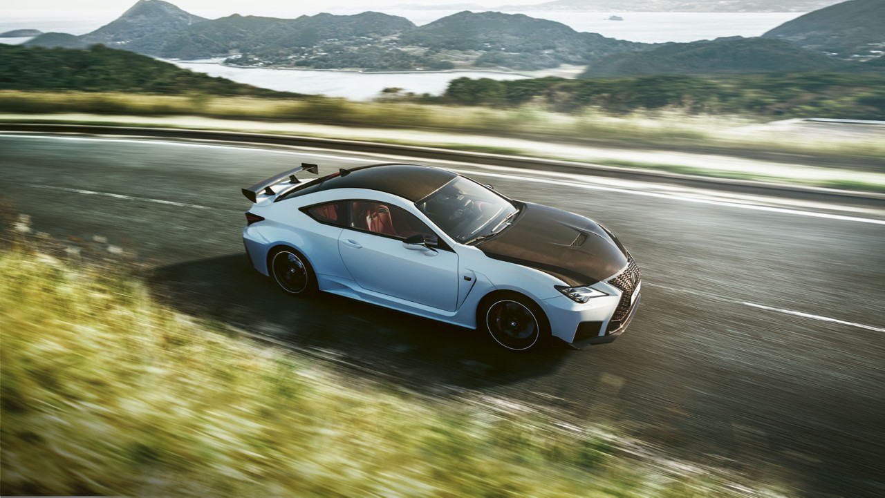 The RC F Track Edition driving around a corner