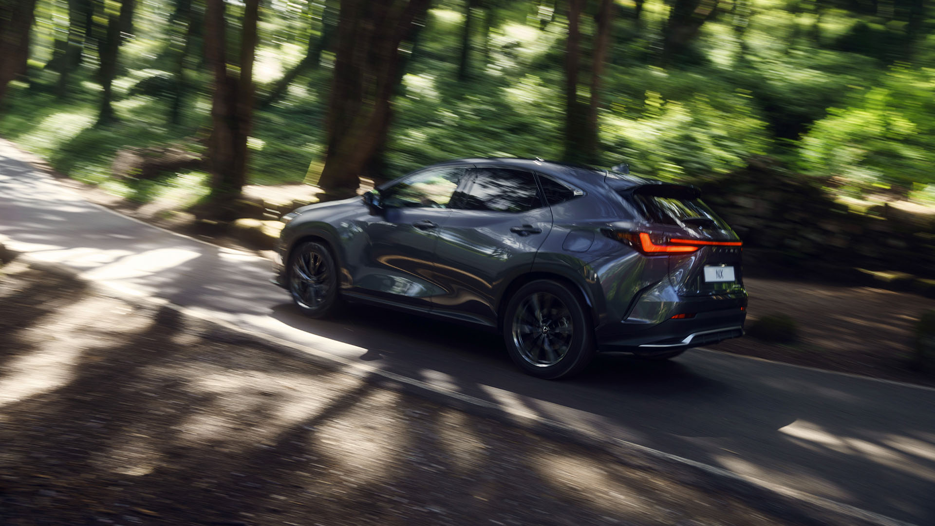 Lexus NX sõidab metsas